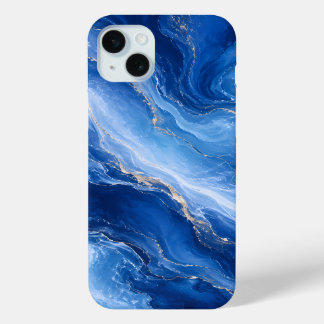Funda Para iPhone 15 Mini Olas de Mármol Azul Lujo Abstracto