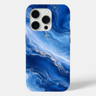 Funda Para iPhone 15 Pro Olas de Mármol Azul Lujo Abstracto