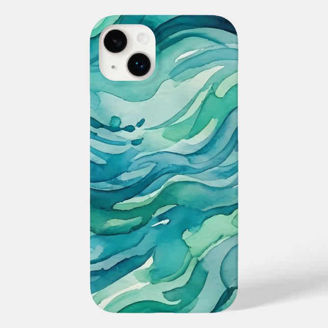 Funda De Case-Mate Para iPhone Olas de océano acuarela azul verdoso (Reverso )