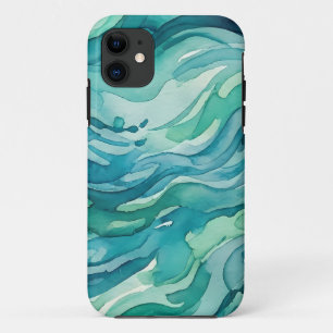 Funda Para iPhone 11 Olas de océano acuarela azul verdoso