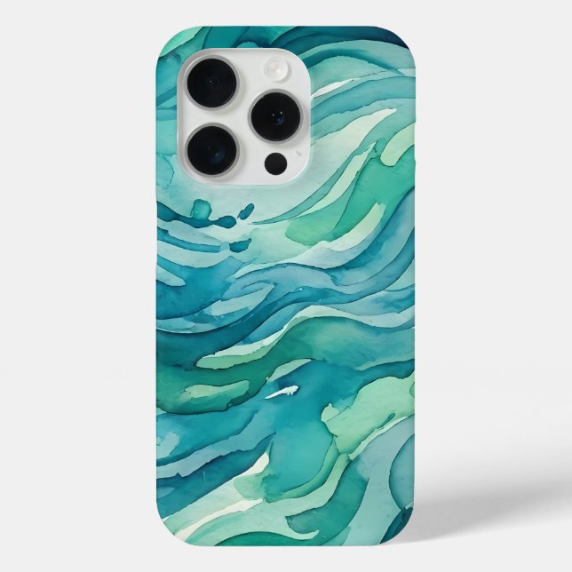 Funda De Case-Mate Para iPhone Olas de océano acuarela azul verdoso (Reverso )