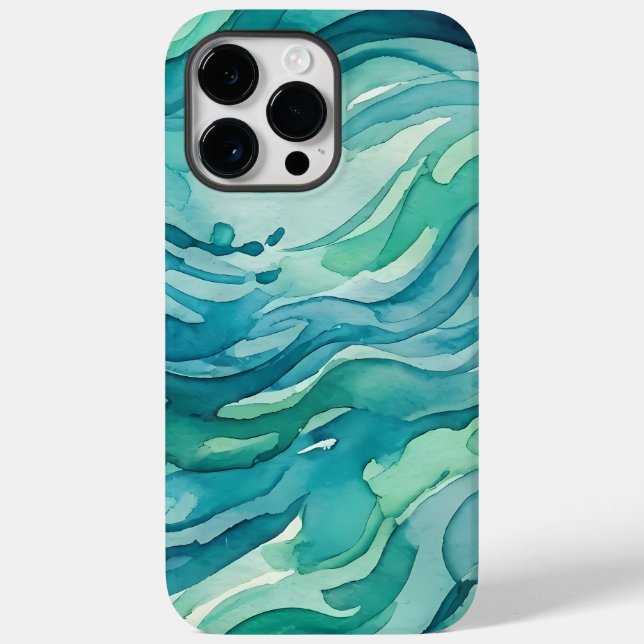 Funda De Case-Mate Para iPhone Olas de océano acuarela azul verdoso (Reverso )