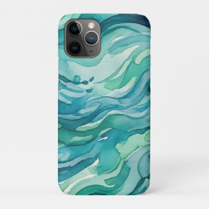 Funda Para iPhone 11 Pro Olas de océano acuarela azul verdoso