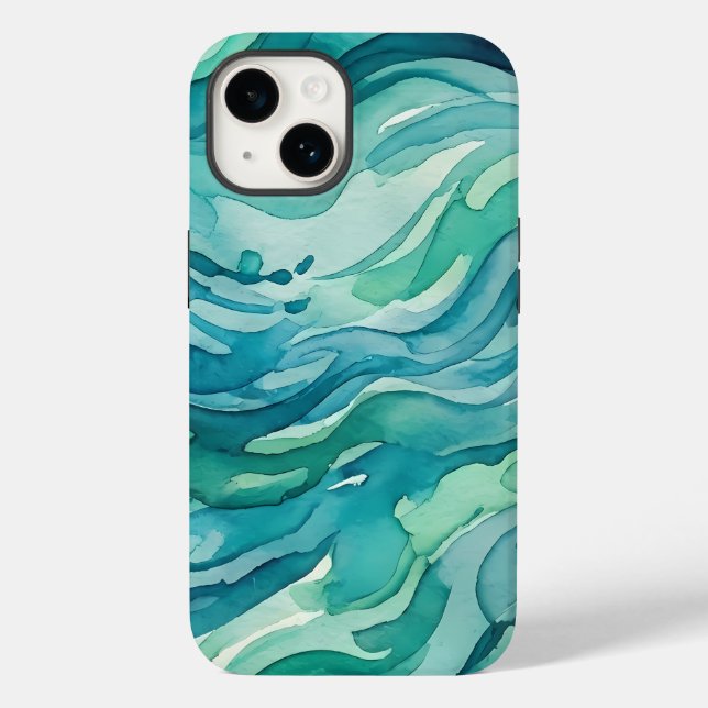 Funda De Case-Mate Para iPhone Olas de océano acuarela azul verdoso (Reverso )