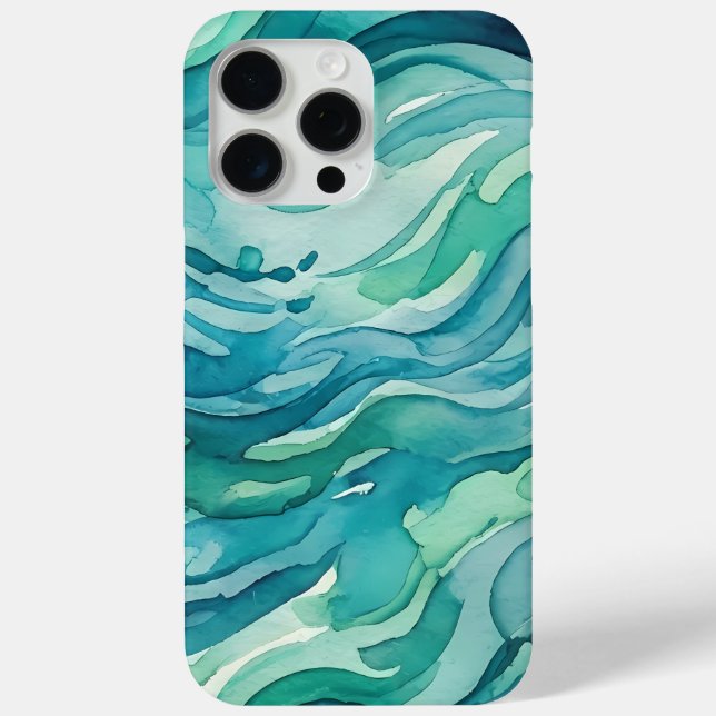 Funda De Case-Mate Para iPhone Olas de océano acuarela azul verdoso (Reverso )