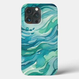 Funda Para iPhone 13 Pro Olas de océano acuarela azul verdoso
