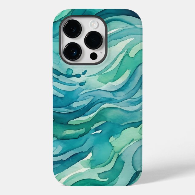 Funda De Case-Mate Para iPhone Olas de océano de acuarela azul verdoso (Reverso )
