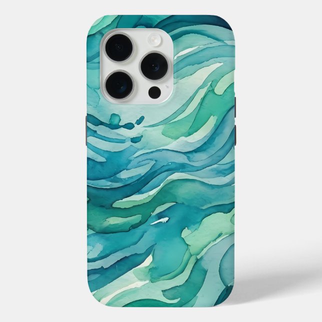 Funda De Case-Mate Para iPhone Olas de océano de acuarela azul verdoso (Reverso )