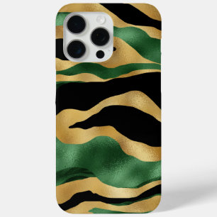 Funda Para iPhone 15 Pro Max Olas de Purpurina negro de oro verde