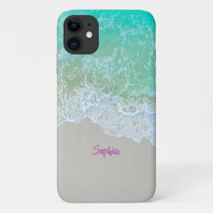 Funda Para iPhone 11 Olas del Océano, Arena de la Playa, Nombre en Letr