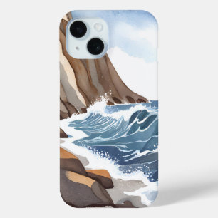 Funda Para iPhone 15 Olas del océano chocando   Acuarela de playa coste