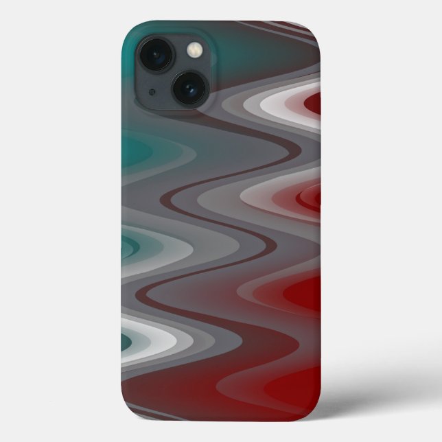 Funda De Case-Mate Para iPhone Olas grises en verde azulado burdeos (Reverso)