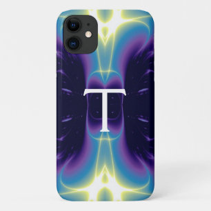 Funda Para iPhone 11 OLAS LUMINOSAS MONOGRAM azul violeta