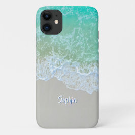 Funda Para iPhone 11 Olas oceánicas, arena de playa, nombre de guión bl
