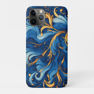 Funda Para iPhone 11 Pro Olas Reales de Capricho Remolinos de Azul y Dorado