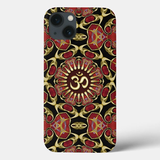 Funda De Case-Mate Para iPhone Om de oro sánscrito + barroco rojo (Reverso)