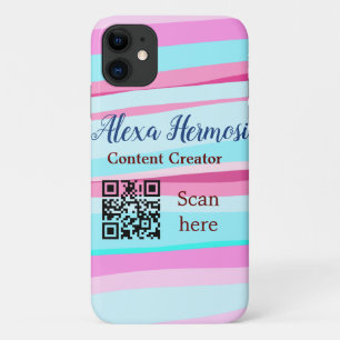 Funda Para iPhone 11 Ombre azul rosa agregar nombre profesión código q