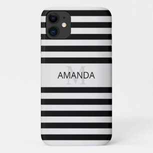 Funda Para iPhone 11 Ombre de rayas plateado contemporáneo y negro