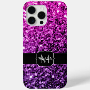 Funda Para iPhone 15 Pro Max Ombre rosa púrpura brillo falso Monograma con dest