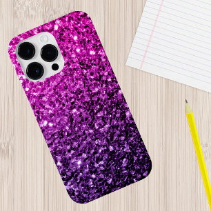 Funda Para iPhone 15 Pro Ombre rosa púrpura brillo purpurina falsa