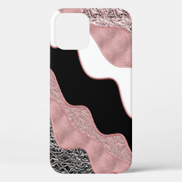 Funda Para iPhone 12 Onda Abstracta Rosa Dorado Rosa Moderno Glamour Te