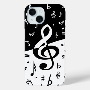 Funda Para iPhone 15 Onda elegante del Clef agudo blanco y negro