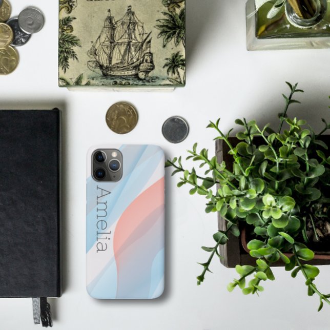 Funda De Case-Mate Para iPhone Onda geométrica azul polvoriento rosa (Subido por el creador)