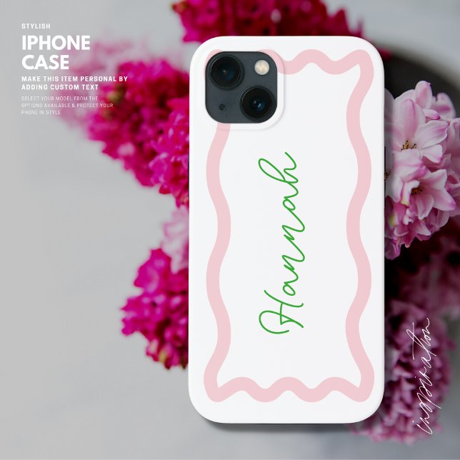 Funda De Case-Mate Para iPhone Onda retro estilo moderno rosa y verde (Subido por el creador)
