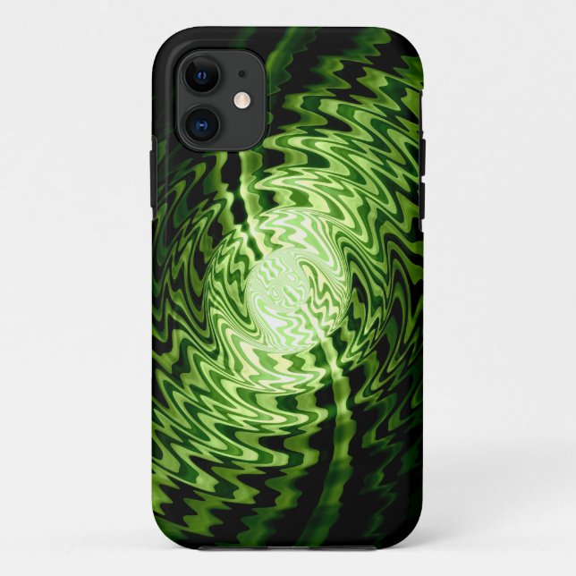 Funda De Case-Mate Para iPhone Onda verde fractal abstracta (Reverso)