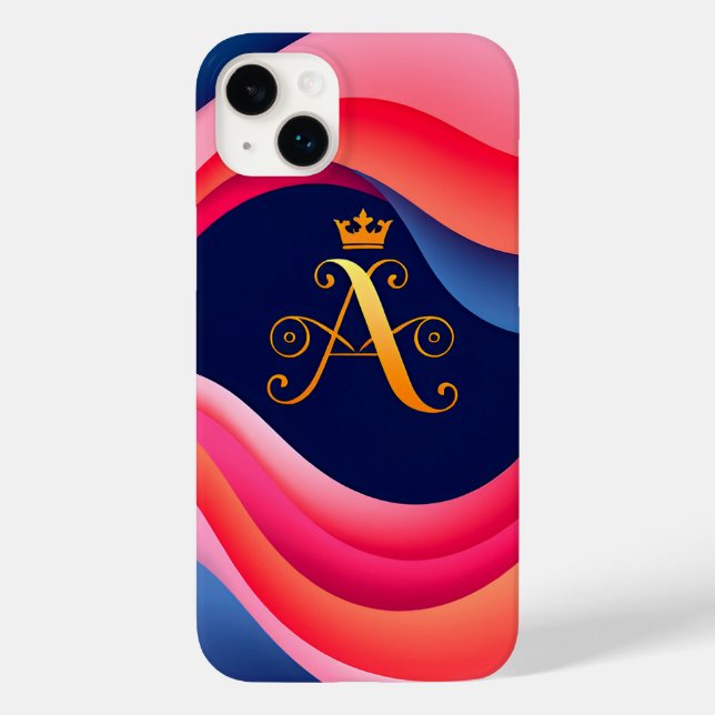 Funda De Case-Mate Para iPhone Ondas abstractas con inicial dorada elegante (Reverso )