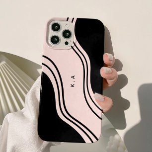 Funda Para iPhone 15 Ondas abstractas modernas negro y crema
