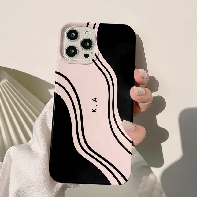 Funda De Case-Mate Para iPhone Ondas abstractas modernas negro y crema (Subido por el creador)