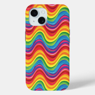 Funda Para iPhone 15 Ondas arcoiris abstractas
