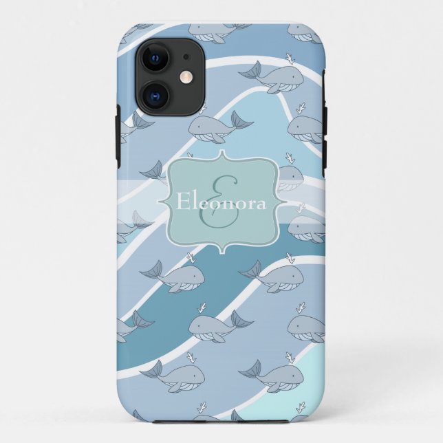 Funda De Case-Mate Para iPhone Ondas azules, modelo inconsútil de la ballena (Reverso)