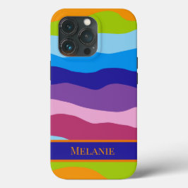 Funda Para iPhone 13 Pro Ondas coloridas con nombre