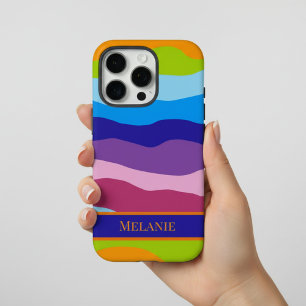 Funda Para iPhone 13 Pro Ondas coloridas con nombre