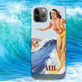 Funda Para iPhone 11 Pro Ondas Retro Surfer Summer Blue Monograma
