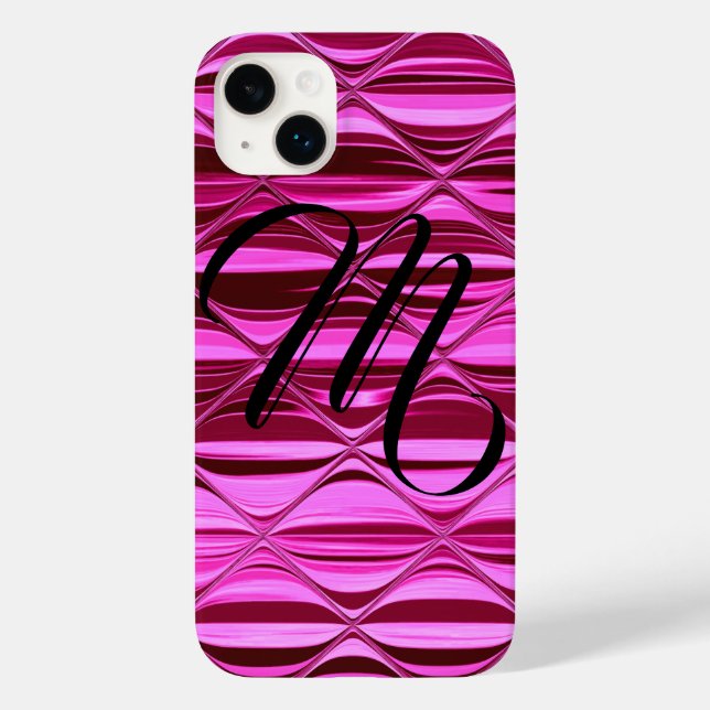 Funda De Case-Mate Para iPhone Ondas satinadas rosadas brillantes monogramadas (Reverso )