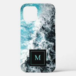 Funda Para iPhone 12 Onograma Blue Black Ocean Waves Hawaii