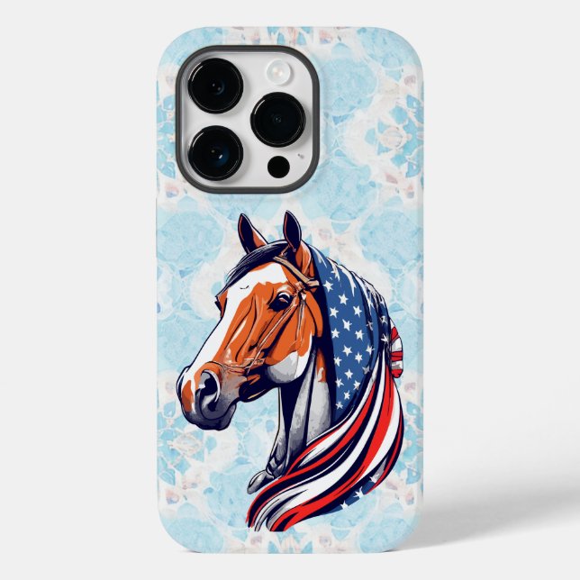 Funda De Case-Mate Para iPhone Orgullo patriótico: cuarto caballo con bandera est (Reverso )