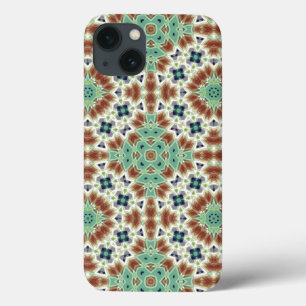 Funda Para iPhone 13 Ornamento caleidoscopio de color beige turquesa