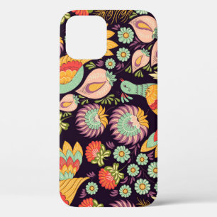 Funda Para iPhone 12 Ornamento de aves florales folclóricas vintage