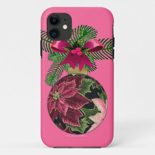 Funda Para iPhone 11 Ornamento de Borgoña de Poinsettia retro 50