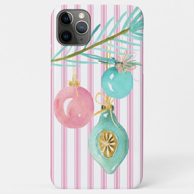 Funda De Case-Mate Para iPhone Ornamento de Navidad Pastel Rosa Tachando Stripe (Reverso)