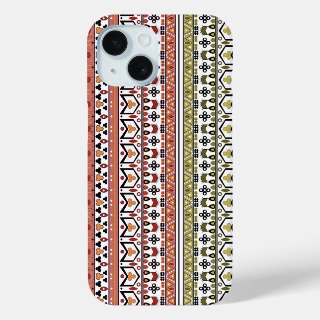 Funda De Case-Mate Para iPhone Ornamento étnico geométrico verde oliva y marrón (Reverso )