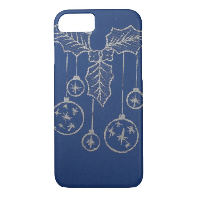 Funda De Case-Mate Para iPhone Ornamentos de Navidad con ramas de plata. (Reverso)