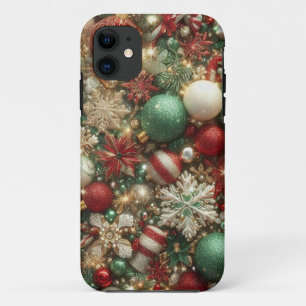 FUNDA PARA iPhone 11 ORNAMENTOS DE PLATA DE ORO VERDE ROJO DE FESTIVIDA