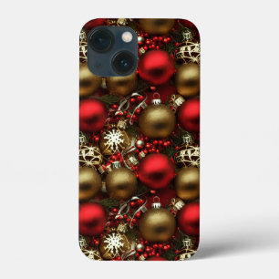 Funda Para iPhone 13 Mini Ornamentos navideños de color marrón y rojo rubí