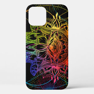 Funda Para iPhone 12 Ornate hamsa: patrón de neón dibujado a mano.