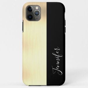 Funda Para iPhone 11 Pro Max Oro Amarillo, Franja Negra Nombre DIY, Letra Blanc
